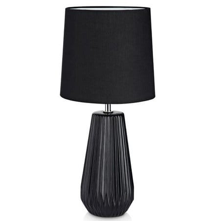 Czarna lampa stołowa nocna na komodę Nicci podstawa z ceramiki abażur tekstylny