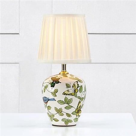 Lampa stołowa Mansion dekoracyjna ceramiczna podstawa w motyle tekstylny biały abażur
