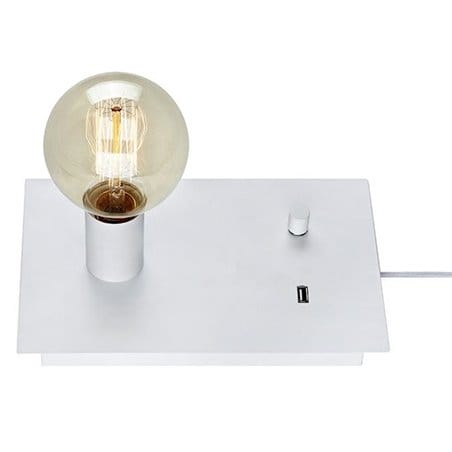 Prosta industrialna nowoczesna lampa stołowa Load z gniazdem USB biała bez klosza dekoracyjna żarówka