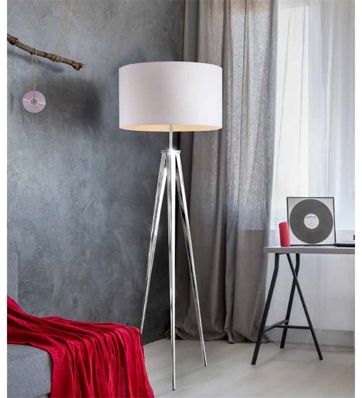 Lampa podłogowa Sintra biały abażur chromowany trójnóg styl nowoczesny