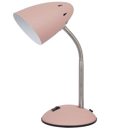 Metalowa nieduża lampka biurkowa Cosmic różowa włącznik na podstawie giętkie ramię flexo