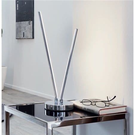 Lampa stołowa Parri chrom LED z dwoma ramionami na szafkę biurko stolik nocny