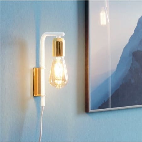 Złoto biała minimalistyczna lampa ścienna Adri2 kinkiet bez klosza do holu sypialni salonu włącznik na przewodzie