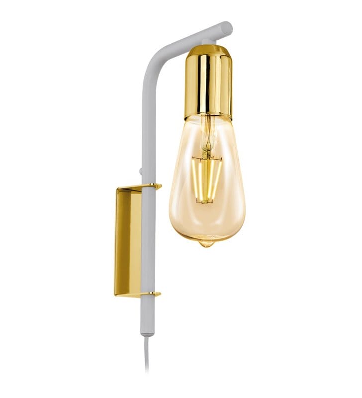 Złoto biała minimalistyczna lampa ścienna Adri2 kinkiet bez klosza do holu sypialni salonu włącznik na przewodzie