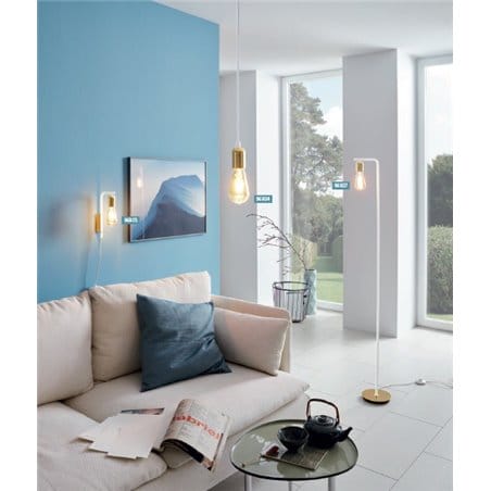 Nowoczesna minimalistyczna lampa podłogowa Adri2 biała wykończona w złocie do salonu holu sypialni włącznik nożny - OD RĘKI