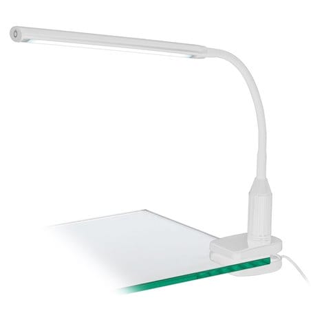 Lampka biurkowa Laroa LED biała z klipsem naturalna barwa światła podłużny klosz włącznik dotykowy na kloszu