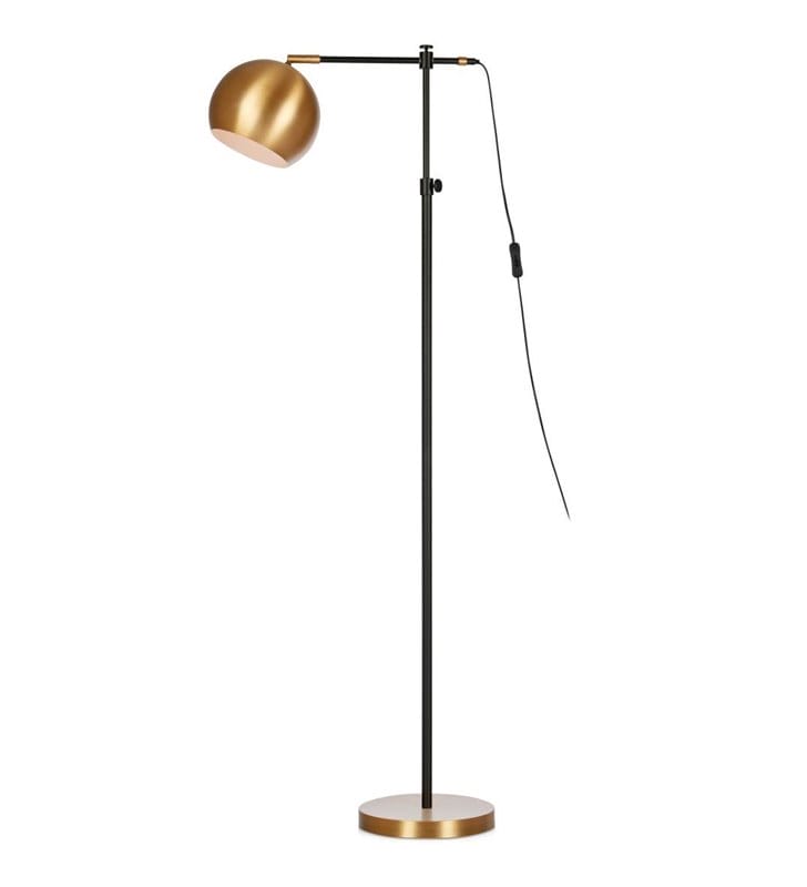 Elegancka lampa stojąca Chester mosiądz szczotkowany czarny metalowa okrągły klosz do salonu sypialni pokoju dziennego