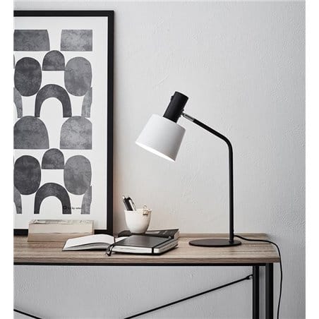 Lampa stołowa nocna biurkowa Bodega biało czarna włącznik na kloszu - OD RĘKI