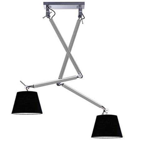 Nowoczesna designerska lampa z regulacją Zyta 2 czarne abażury stelaż w kolorze aluminium z chromem