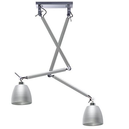 Podwójna designerska lampa wisząca Zyta kolor aluminium z chromowanymi wstawkami