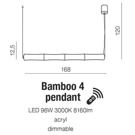 Lampa wisząca Bamboo podłużna 168cm długość klosza 2 sposoby montażu pionowy i poziomy pilot