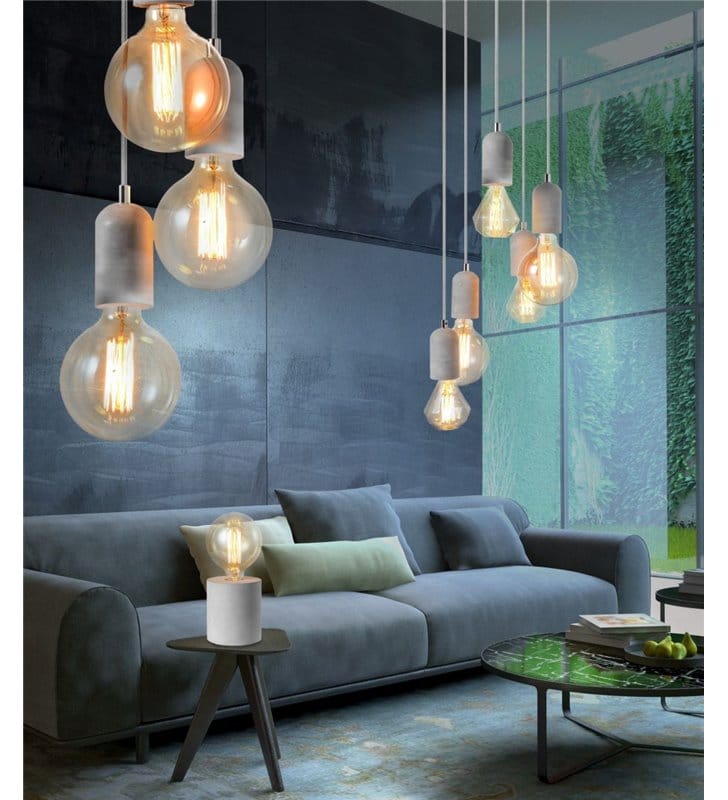 5 zwisowa nowoczesna lampa Volta oprawki z betonu do żarówek typu edison styl loftowy industrialny