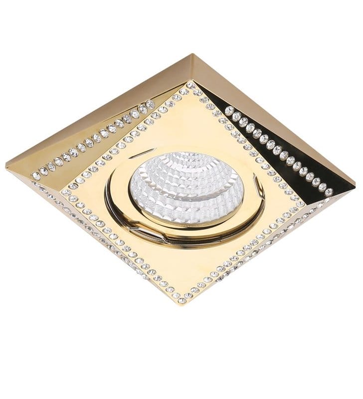 Złota kwadratowa lampa do wbudowania Mira z kryształami