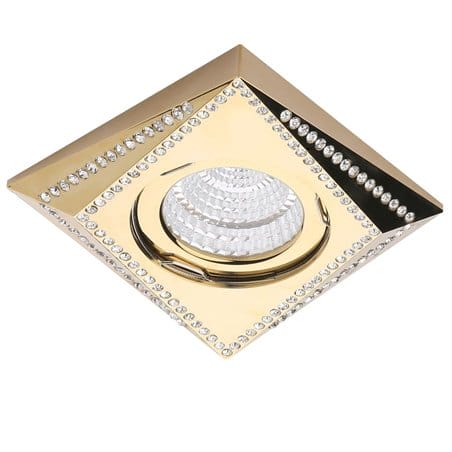 Złota kwadratowa lampa do wbudowania Mira z kryształami