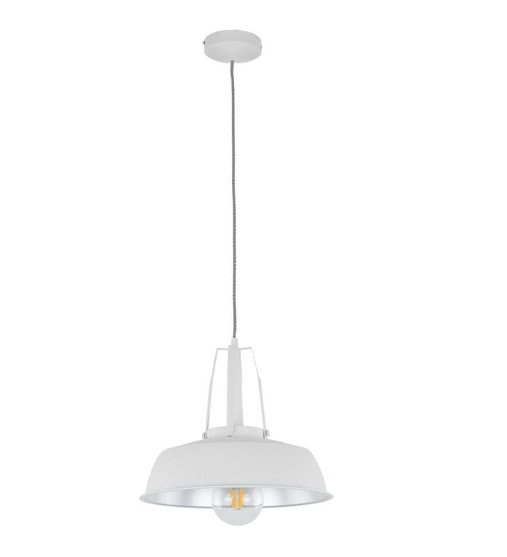 Metalowa biała lampa wisząca Paloma w stylu loftowym tekstylny biało czarny kabel