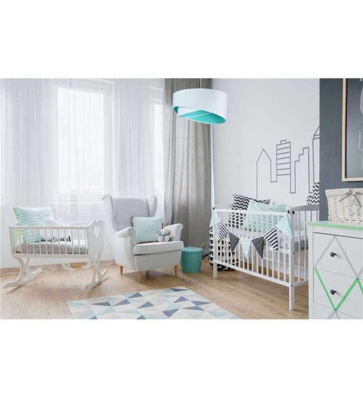 Lampa wisząca Silvana biały welurowy abażur 50cm wnętrze kolor morski do salonu jadalni sypialni pokoju dziecka