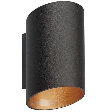Metalowy kinkiet w stylu technicznym minimalistycznym Slice czarny okrągły wnętrze złote