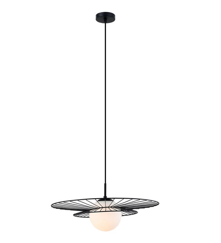 Lampa wisząca Alison czarna druciana z okrągłym szklanym kloszem styl nowoczesny