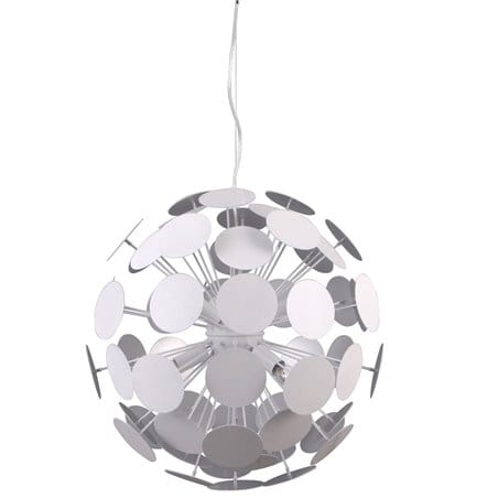 Designerska biało srebrna wisząca lampa w kształcie kuli Mailone klosz z metalowych krążków do salonu sypialni jadalni kuchni
