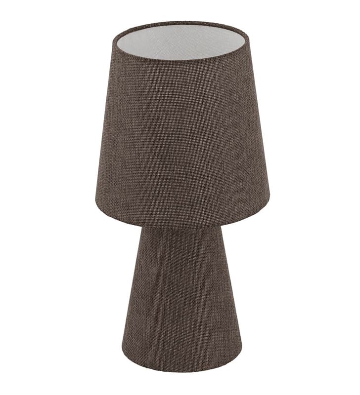 Tekstylna lampa stołowa z brązowego lnu Carpara podświetlana podstawa i abażur