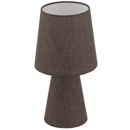 Tekstylna lampa stołowa z brązowego lnu Carpara podświetlana podstawa i abażur