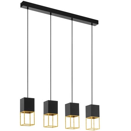 Lampa wisząca Montebaldo czarno złota 4 zwisowa nowoczesna z żarówkami LED np. nad stół wyspę