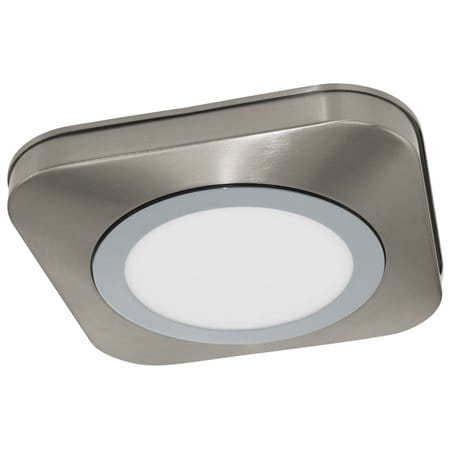 Kwadratowy plafon łazienkowy Olmos LED nikiel satyna ciepła barwa światła