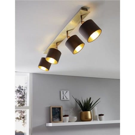 4 punktowa lampa sufitowa Valbiano mosiądz szczotkowany abażury cappuccino do salonu sypialni na przedpokój