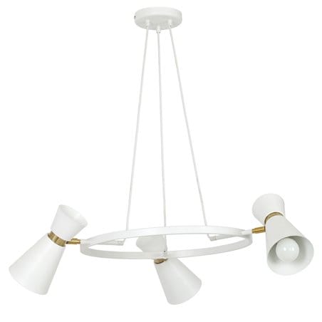 Żyrandol lampa wisząca Kedar White biała obręcz z 3 kloszami 3 żarówki detale w kolorze mosiądz styl nowoczesny