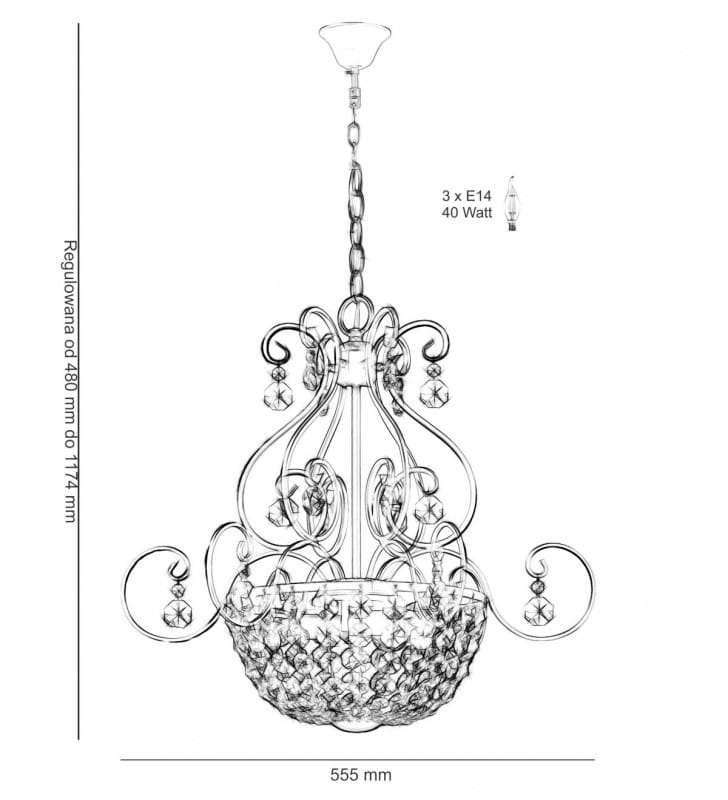 Złota klasyczna mocno zdobiona lampa wisząca Baron kryształy