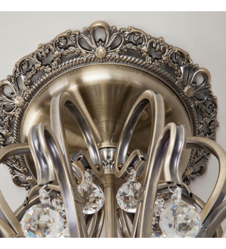 Żyrandol Imperium klasyczny świecznikowy bez łańcucha mosiądz antyczny dekoracyjny 8 punktowy ozdobiony kryształami