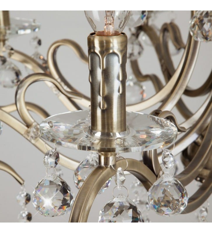 Żyrandol Imperium klasyczny świecznikowy bez łańcucha mosiądz antyczny dekoracyjny 8 punktowy ozdobiony kryształami