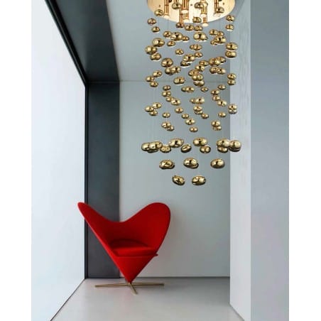 Lampa wisząca Luvia złota dekoracyjna styl glamour szklane złote bańkami długość 1,25m do jadalni salonu sypialni nad schody