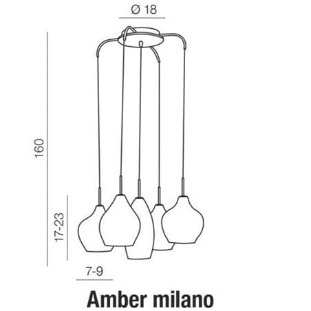 Stylowa 5 zwisowa lampa Amber Milano klosze podwójne szkło miedziana nad stół do salonu sypialni jadalni