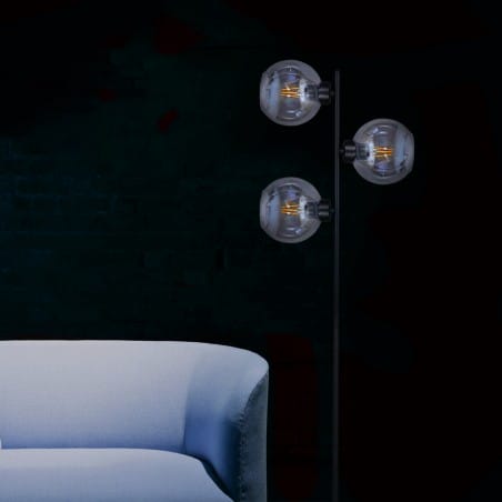 Czarna nowoczesna lampa podłogowa Aldar 3 klosze kule ze szkła