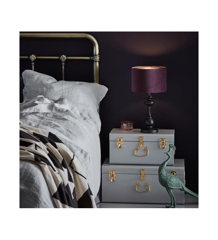 Lampa stołowa Connor stylowa elegancka fioletowy abażur podstawa czarna do sypialni salonu na stolik nocny lub komodę