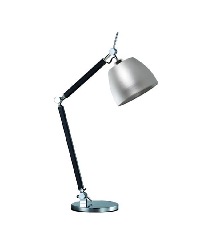 Regulowana nowoczesna lampa stołowa Zyta aluminiowy klosz podstawa czarna z elementami chromu