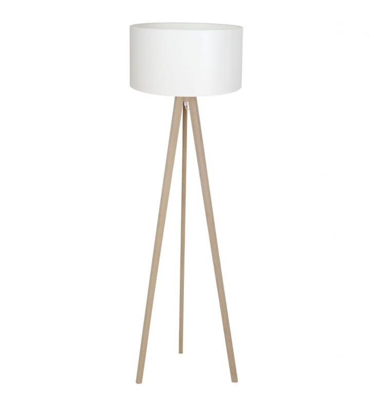 Lampa stojąca Tripod Wood dębowa podstawa abażur biały do salonu sypialni