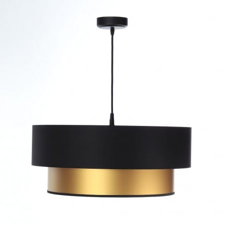 Czarno złota satynowa lampa wisząca Arno podwójny abażur średnica 50cm