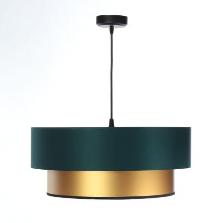 Zielono złota 50cm lampa wisząca Drawa z podwójnym abażurem do jadalni nad stół do salonu sypialni