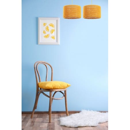 Żółta 40cm lampa wisząca Carla abażur dziergany z bawełnianego sznurka do pokoju dziecka salonu sypialni jadalni