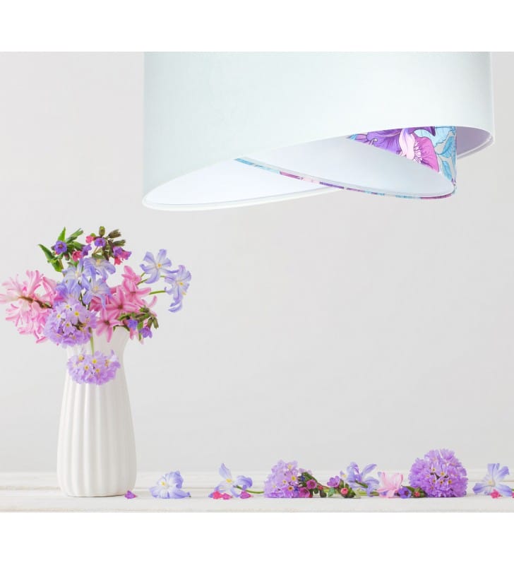 Biała welurowa lampa wisząca Alba z kwiatowym dekorem średnica 50cm