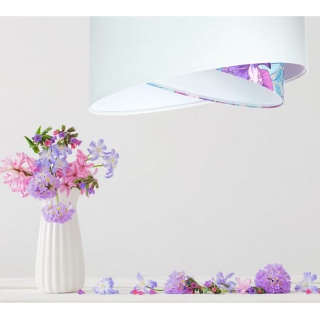 Biała welurowa lampa wisząca Alba z kwiatowym dekorem średnica 50cm
