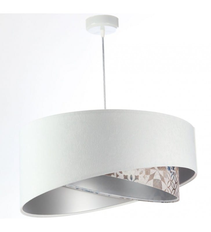 Lampa wisząca Adelina biało srebrna 50cm welurowy abażur do jadalni nad stół do sypialni salonu