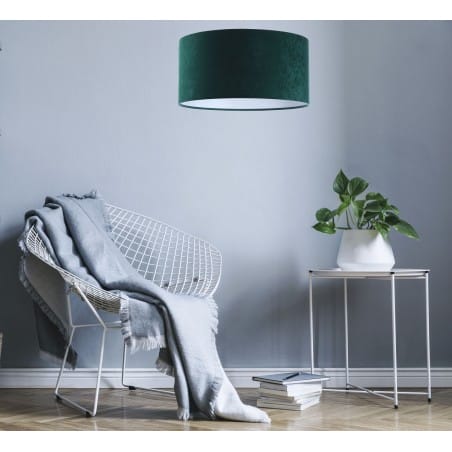 Lampa wisząca Taida zielona wnętrze białe abażur okrągły welurowy do salonu sypialni jadalni