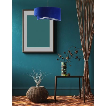 Rinea kobaltowa lampa wisząca ze srebrnym środkiem abażur 50cm welur do salonu sypialni jadalni kuchni