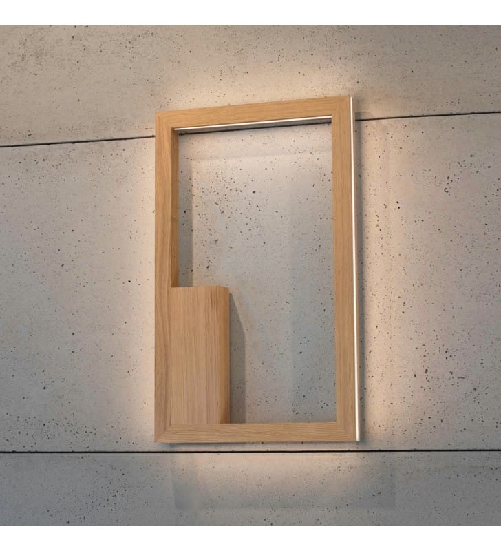 Nowoczesny drewniany prostokątny kinkiet Ramme strumień światła do środka i na zewnątrz ściemniacz dotykowy