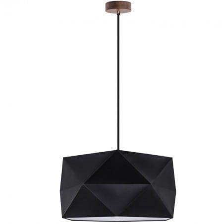 Czarna lampa wisząca Finja abażur 46cm geometryczny drewniana podsufitka kabel tekstylny do salonu sypialni jadalni kuchni