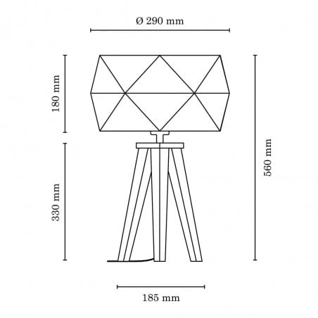 Lampa stołowa na 3 drewnianych nogach w kolorze orzecha z białym geometrycznym abażurem Finja na komodę stolik nocny