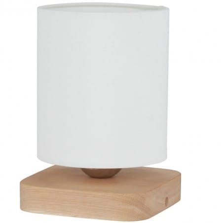 Lampa stołowa Jenta podstawa drewno dębowe biały abażur niska 20cm